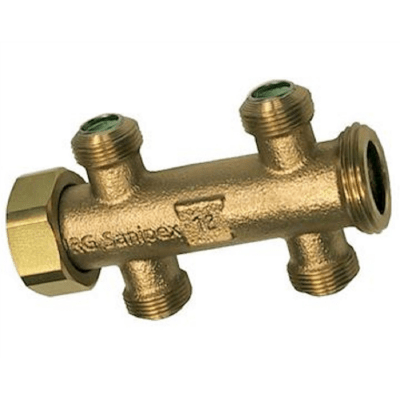 Sanipex Classic Tappvattenfördelare kors 2+2 uttag kongrepp x löpmutter-utvändig 12x1,7 mm x 1" MN | billigtvvs.se